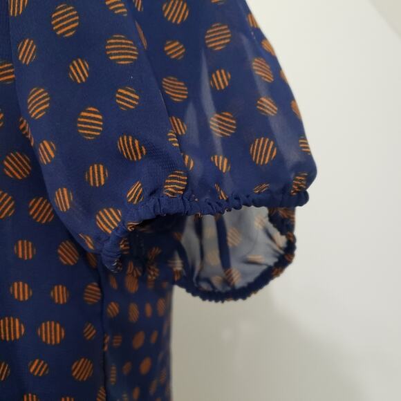 Mine Blue and Orange Semi Sheer Front Tie Blouse Large - Picture 8 of 11